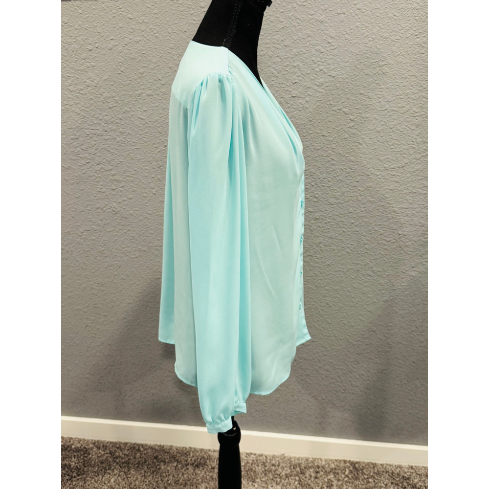 Express Women's Aqua Button-Up Blouse - Size Large - Picture 2 of 8
